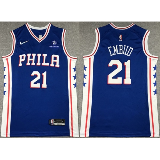 Men's Philadelphia 76ers #21 Joel Embiid Royal 75th Anniversary Icon Edition Swingman Stitched Jersey Men's Philadelphia 76ers #21 Joel Embiid Royal 75th Anniversary Icon Edition Swingman Stitched Jersey