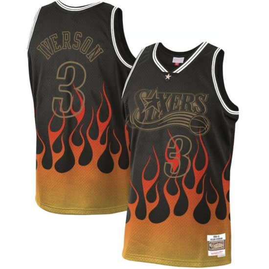 Philadelphia 76ers 3 Allen Iverson Black 2000 01 Hardwood Classics Flames Swingman Jersey Philadelphia 76ers 3 Allen Iverson Black 2000 01 Hardwood Classics Flames Swingman Jersey