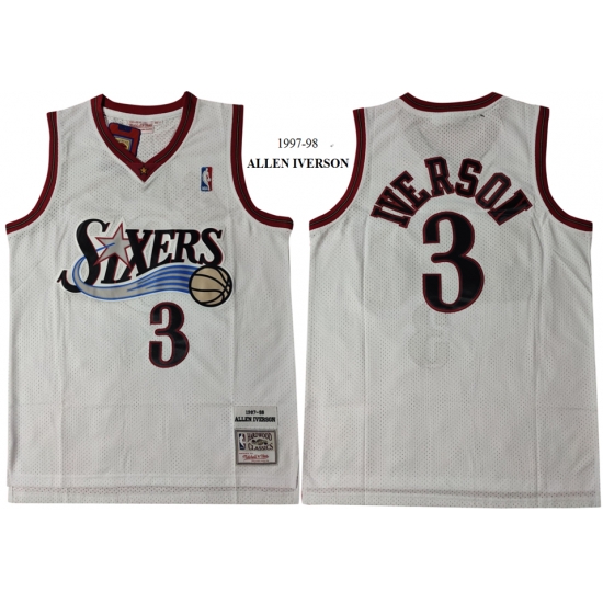 Philadelphia 76ers 3 Allen Iverson White 1997 98 Hardwood Classics Mesh Jersey Philadelphia 76ers 3 Allen Iverson White 1997 98 Hardwood Classics Mesh Jersey