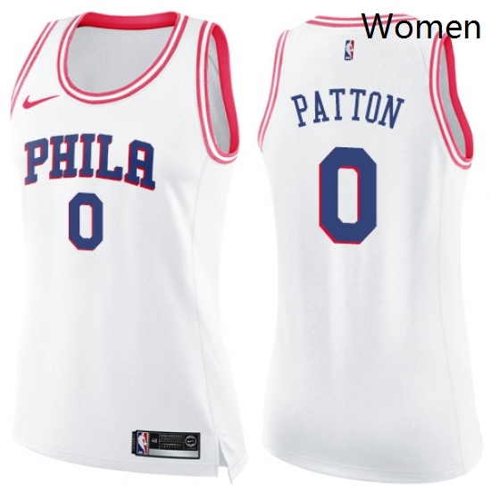 Womens Nike Philadelphia 76ers 0 Justin Patton Swingman White Pink Fashion NBA Jersey 