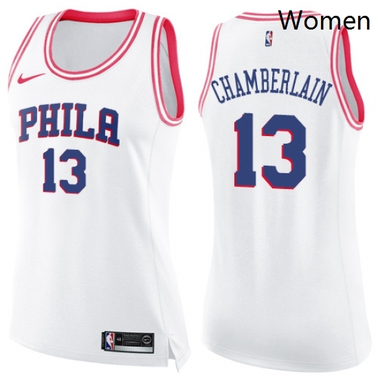 Womens Nike Philadelphia 76ers 13 Wilt Chamberlain Swingman WhitePink Fashion NBA Jersey Womens Nike Philadelphia 76ers 13 Wilt Chamberlain Swingman WhitePink Fashion NBA Jersey