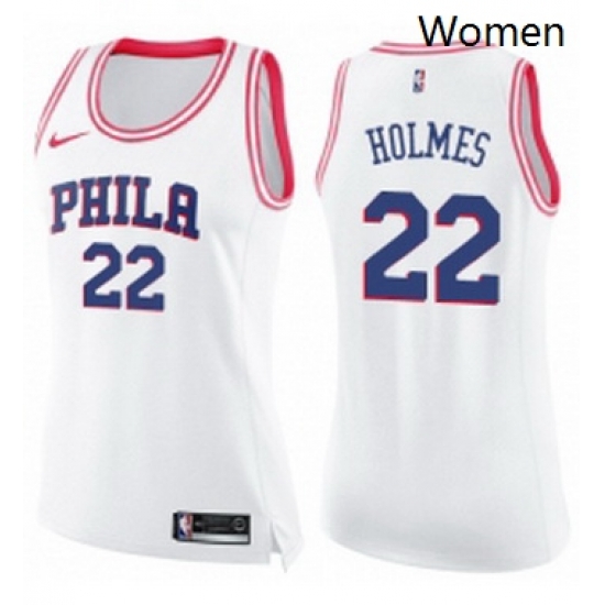 Womens Nike Philadelphia 76ers 22 Richaun Holmes Swingman WhitePink Fashion NBA Jersey 