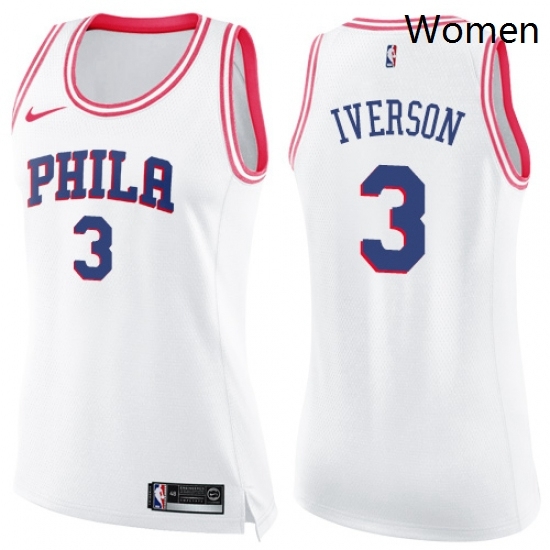 Womens Nike Philadelphia 76ers 3 Allen Iverson Swingman WhitePink Fashion NBA Jersey Womens Nike Philadelphia 76ers 3 Allen Iverson Swingman WhitePink Fashion NBA Jersey