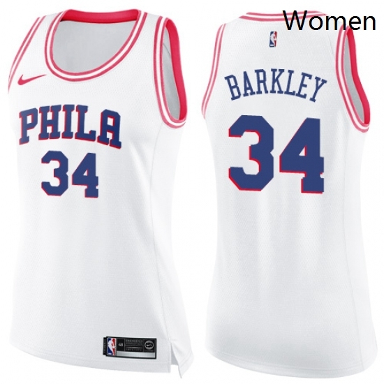 Womens Nike Philadelphia 76ers 34 Charles Barkley Swingman WhitePink Fashion NBA Jersey Womens Nike Philadelphia 76ers 34 Charles Barkley Swingman WhitePink Fashion NBA Jersey