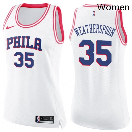 Womens Nike Philadelphia 76ers 35 Clarence Weatherspoon Swingman WhitePink Fashion NBA Jersey Womens Nike Philadelphia 76ers 35 Clarence Weatherspoon Swingman WhitePink Fashion NBA Jersey