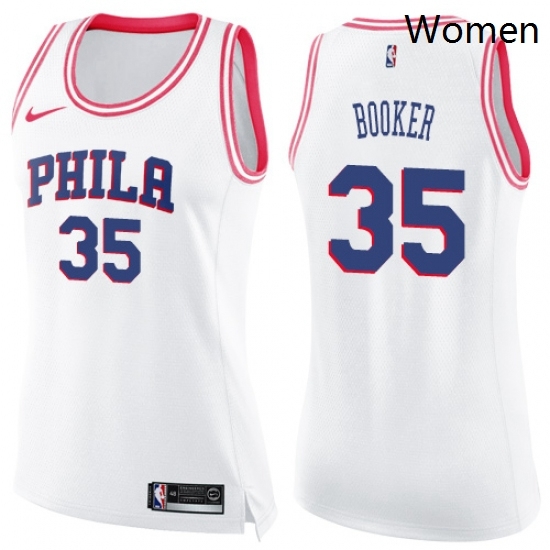Womens Nike Philadelphia 76ers 35 Trevor Booker Swingman WhitePink Fashion NBA Jersey Womens Nike Philadelphia 76ers 35 Trevor Booker Swingman WhitePink Fashion NBA Jersey