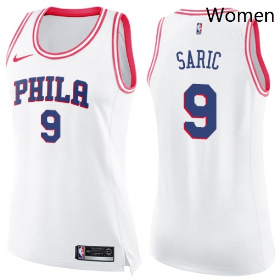 Womens Nike Philadelphia 76ers 9 Dario Saric Swingman WhitePink Fashion NBA Jersey Womens Nike Philadelphia 76ers 9 Dario Saric Swingman WhitePink Fashion NBA Jersey
