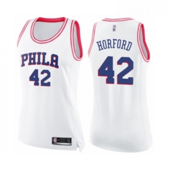 Womens Philadelphia 76ers 42 Al Horford Swingman White Pink Fashion Basketball Jersey Womens Philadelphia 76ers 42 Al Horford Swingman White Pink Fashion Basketball Jersey