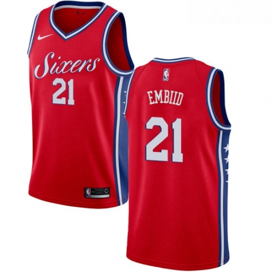Youth Nike Philadelphia 76ers 21 Joel Embiid Swingman Red Alternate NBA Jersey Statement Edition Youth Nike Philadelphia 76ers 21 Joel Embiid Swingman Red Alternate NBA Jersey Statement Edition