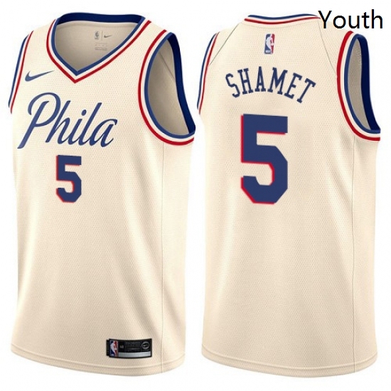 Youth Nike Philadelphia 76ers 5 Landry Shamet Swingman Cream NBA Jersey City Edition Youth Nike Philadelphia 76ers 5 Landry Shamet Swingman Cream NBA Jersey City Edition