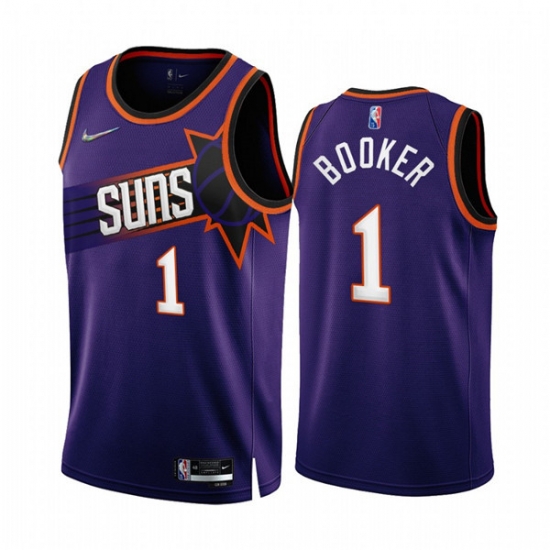 Men's Phoenix Suns #1 Devin Booker 2022-23 Purple 75th Anniversary Icon Edition Stitched Jersey Men's Phoenix Suns #1 Devin Booker 2022-23 Purple 75th Anniversary Icon Edition Stitched Jersey