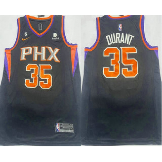Men's Phoenix Suns #35 Kevin Durant Black 6 Patch Sponsor Icon Swingman Jersey Men's Phoenix Suns #35 Kevin Durant Black 6 Patch Sponsor Icon Swingman Jersey