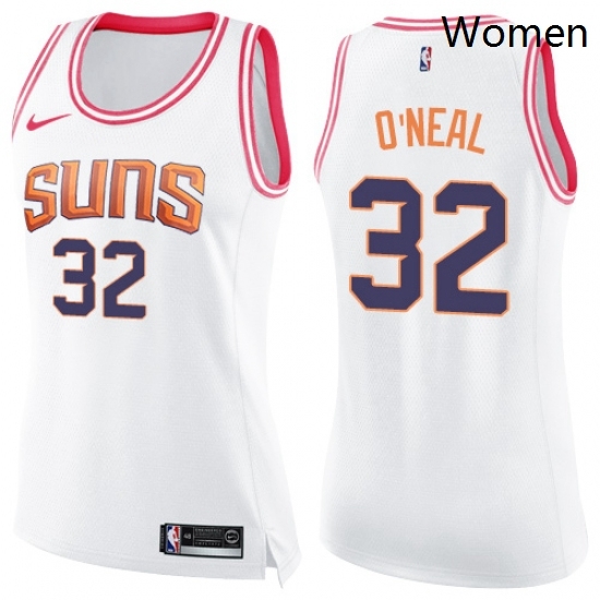 Womens Nike Phoenix Suns 32 Shaquille ONeal Swingman WhitePink Fashion NBA Jersey Womens Nike Phoenix Suns 32 Shaquille ONeal Swingman WhitePink Fashion NBA Jersey