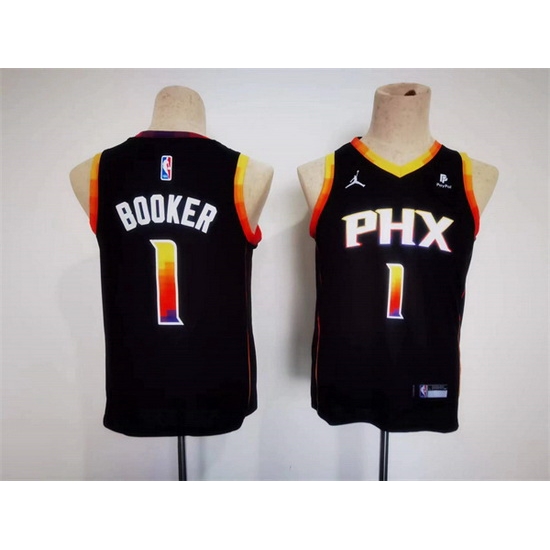 Youth Phoenix Suns 1 Devin Booker Black 2022 23 Statement Edition Stitched Basketball Jersey Youth Phoenix Suns 1 Devin Booker Black 2022 23 Statement Edition Stitched Basketball Jersey