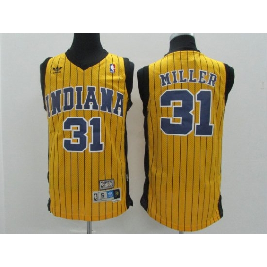 Men Indiana Pacers #31 Reggie Miller Yellow Pinstripe Hardwood Classics Jersey Men Indiana Pacers #31 Reggie Miller Yellow Pinstripe Hardwood Classics Jersey