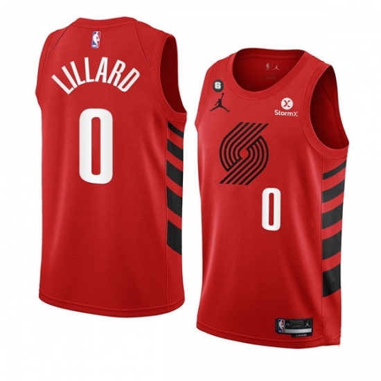 Men Portland Trail Blazers 0 Damian Lillard 2022 23 Red Statement Edition With NO 6 Patch Swingman Stitched Basketball Jersey Men Portland Trail Blazers 0 Damian Lillard 2022 23 Red Statement Edition With NO 6 Patch Swingman Stitched Basketball Jersey