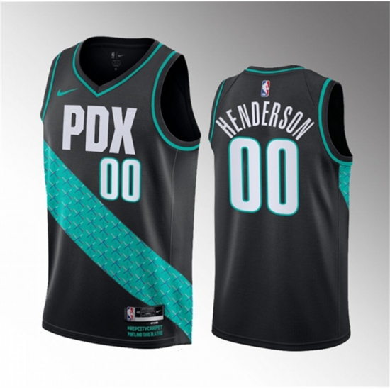 Men Portland Trail Blazers 00 Scoot Henderson Black 2023 Draft City Edition Stitched Basketball Jersey Men Portland Trail Blazers 00 Scoot Henderson Black 2023 Draft City Edition Stitched Basketball Jersey