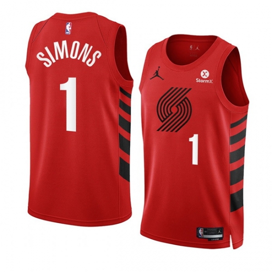 Men Portland Trail Blazers 1 Anfernee Simons 2022 23 Red Statement Edition Swingman Stitched Basketball Jersey Men Portland Trail Blazers 1 Anfernee Simons 2022 23 Red Statement Edition Swingman Stitched Basketball Jersey