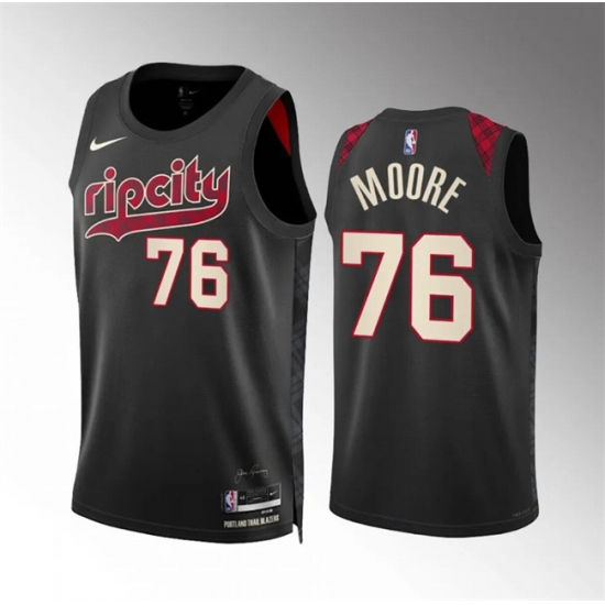 Men Portland Trail Blazers 76 Taze Moore Black 2023 24 City Edition Stitched Basketball Jersey Men Portland Trail Blazers 76 Taze Moore Black 2023 24 City Edition Stitched Basketball Jersey