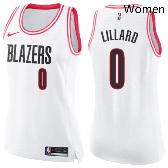 Womens Nike Portland Trail Blazers 0 Damian Lillard Swingman WhitePink Fashion NBA Jersey Womens Nike Portland Trail Blazers 0 Damian Lillard Swingman WhitePink Fashion NBA Jersey