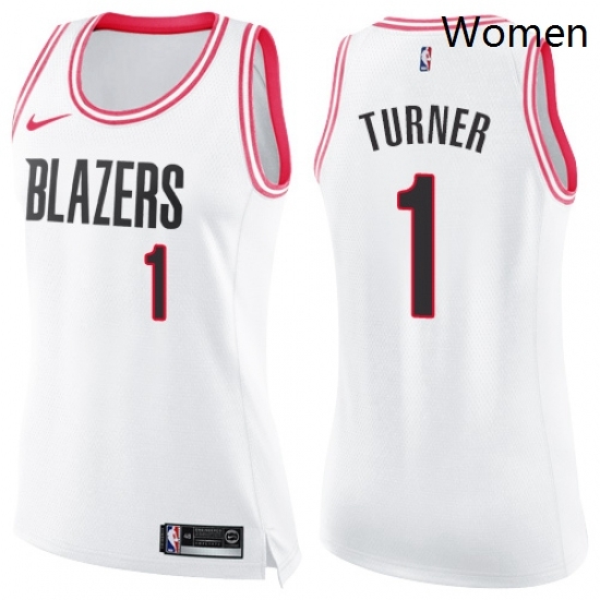 Womens Nike Portland Trail Blazers 1 Evan Turner Swingman WhitePink Fashion NBA Jersey Womens Nike Portland Trail Blazers 1 Evan Turner Swingman WhitePink Fashion NBA Jersey