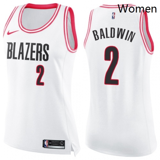 Womens Nike Portland Trail Blazers 2 Wade Baldwin Swingman White Pink Fashion NBA Jersey Womens Nike Portland Trail Blazers 2 Wade Baldwin Swingman White Pink Fashion NBA Jersey