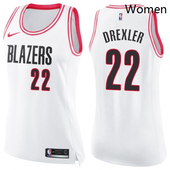 Womens Nike Portland Trail Blazers 22 Clyde Drexler Swingman WhitePink Fashion NBA Jersey Womens Nike Portland Trail Blazers 22 Clyde Drexler Swingman WhitePink Fashion NBA Jersey