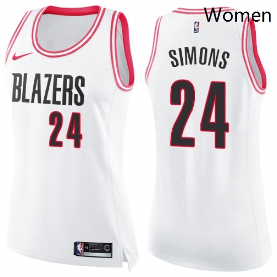 Womens Nike Portland Trail Blazers 24 Anfernee Simons Swingman White Pink Fashion NBA Jersey Womens Nike Portland Trail Blazers 24 Anfernee Simons Swingman White Pink Fashion NBA Jersey