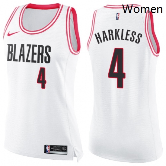 Womens Nike Portland Trail Blazers 4 Moe Harkless Swingman WhitePink Fashion NBA Jersey Womens Nike Portland Trail Blazers 4 Moe Harkless Swingman WhitePink Fashion NBA Jersey