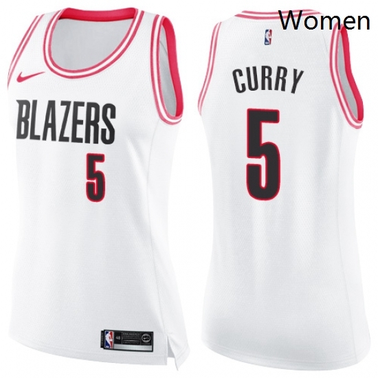 Womens Nike Portland Trail Blazers 5 Seth Curry Swingman White Pink Fashion NBA Jersey Womens Nike Portland Trail Blazers 5 Seth Curry Swingman White Pink Fashion NBA Jersey