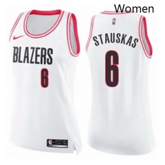 Womens Nike Portland Trail Blazers 6 Nik Stauskas Swingman White Pink Fashion NBA Jersey Womens Nike Portland Trail Blazers 6 Nik Stauskas Swingman White Pink Fashion NBA Jersey