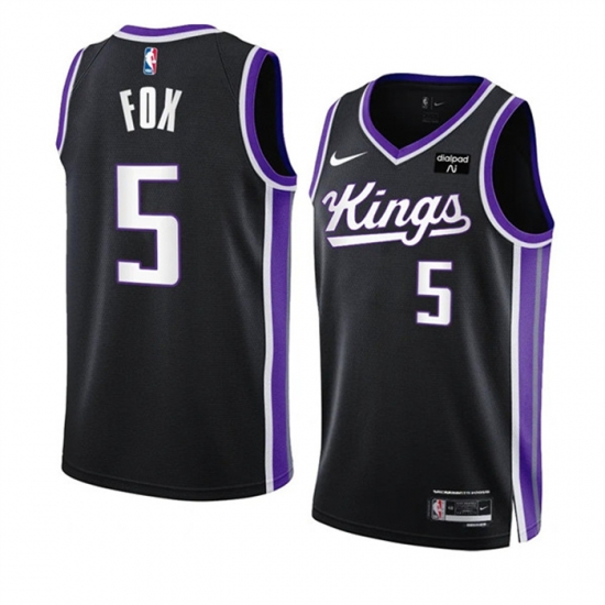 Men Sacramento Kings 5 De u2019Aaron Fox Black 2023 24 Icon Edition Swingman Stitched Basketball Jersey Men Sacramento Kings 5 De u2019Aaron Fox Black 2023 24 Icon Edition Swingman Stitched Basketball Jersey