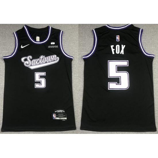 Men Sacramento Kings #5 De'Aaron Fox 2021 2022 Black City Edition 75th Anniversary Stitched Jersey Men Sacramento Kings #5 De'Aaron Fox 2021 2022 Black City Edition 75th Anniversary Stitched Jersey