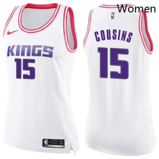 Womens Nike Sacramento Kings 15 DeMarcus Cousins Swingman WhitePink Fashion NBA Jersey Womens Nike Sacramento Kings 15 DeMarcus Cousins Swingman WhitePink Fashion NBA Jersey