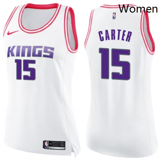 Womens Nike Sacramento Kings 15 Vince Carter Swingman WhitePink Fashion NBA Jersey Womens Nike Sacramento Kings 15 Vince Carter Swingman WhitePink Fashion NBA Jersey