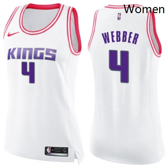 Womens Nike Sacramento Kings 4 Chris Webber Swingman WhitePink Fashion NBA Jersey Womens Nike Sacramento Kings 4 Chris Webber Swingman WhitePink Fashion NBA Jersey