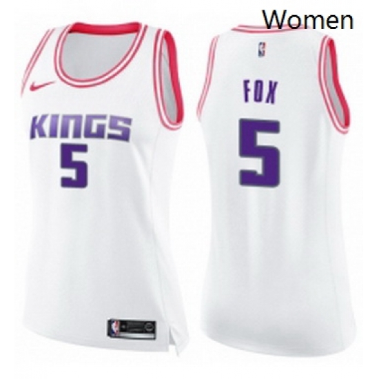 Womens Nike Sacramento Kings 5 DeAaron Fox Swingman WhitePink Fashion NBA Jersey Womens Nike Sacramento Kings 5 DeAaron Fox Swingman WhitePink Fashion NBA Jersey