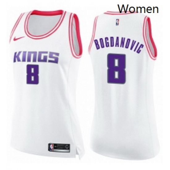 Womens Nike Sacramento Kings 8 Bogdan Bogdanovic Swingman White Pink Fashion NBA Jersey Womens Nike Sacramento Kings 8 Bogdan Bogdanovic Swingman White Pink Fashion NBA Jersey