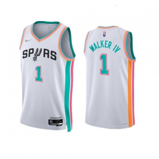 Men San Antonio Spurs 1 Lonnie Walker IV 2021 22 White City Edition Stitched Jersey Men San Antonio Spurs 1 Lonnie Walker IV 2021 22 White City Edition Stitched Jersey