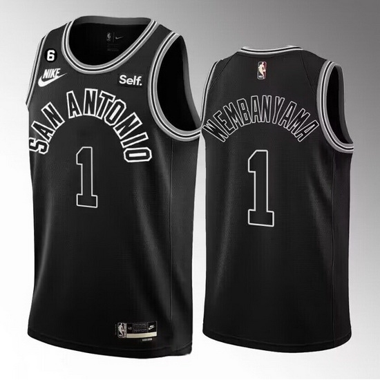 Men San Antonio Spurs 1 Victor Wembanyama Black 2022 23 Classic Edition With NO 6 Patch Stitched Basketball Jersey Men San Antonio Spurs 1 Victor Wembanyama Black 2022 23 Classic Edition With NO 6 Patch Stitched Basketball Jersey