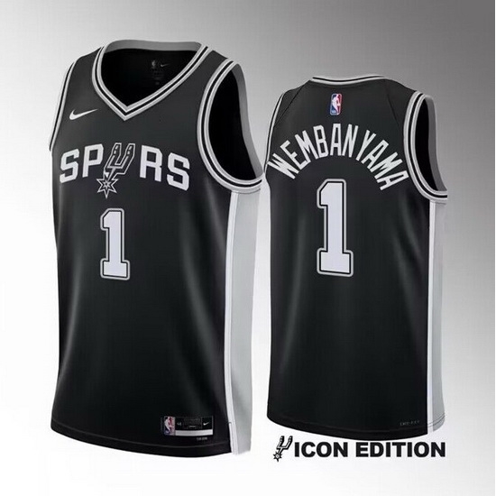 Men San Antonio Spurs 1 Victor Wembanyama Black 2022 23 Icon Edition Stitched Basketball JerseyS Men San Antonio Spurs 1 Victor Wembanyama Black 2022 23 Icon Edition Stitched Basketball JerseyS