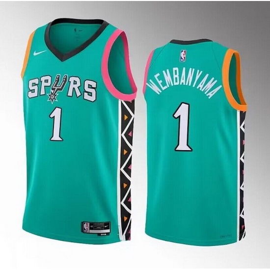 Men San Antonio Spurs 1 Victor Wembanyama Teal 2022 23 City Edition Swingman Stitched Basketball Jersey Men San Antonio Spurs 1 Victor Wembanyama Teal 2022 23 City Edition Swingman Stitched Basketball Jersey