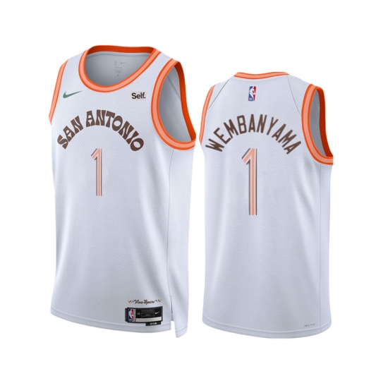 Men San Antonio Spurs 1 Victor Wembanyama White 2023 24 City Edition Stitched Basketball Jersey Men San Antonio Spurs 1 Victor Wembanyama White 2023 24 City Edition Stitched Basketball Jersey