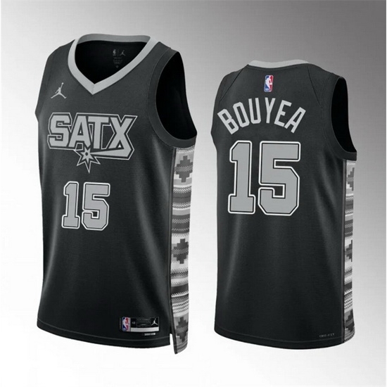 Men San Antonio Spurs 15 Jamaree Bouyea Black Statement Edition Stitched Basketball Jersey Men San Antonio Spurs 15 Jamaree Bouyea Black Statement Edition Stitched Basketball Jersey