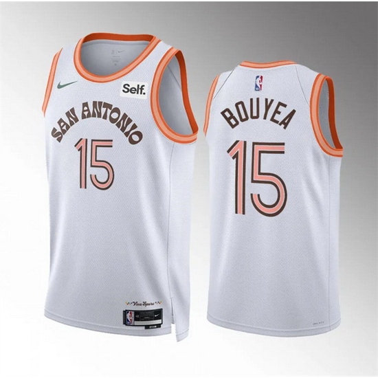 Men San Antonio Spurs 15 Jamaree Bouyea White 2023 24 City Edition Stitched Basketball Jersey Men San Antonio Spurs 15 Jamaree Bouyea White 2023 24 City Edition Stitched Basketball Jersey
