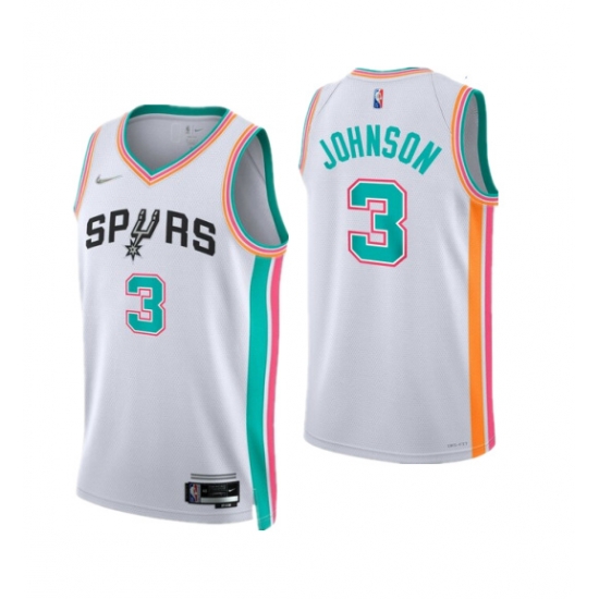Men San Antonio Spurs 3 Keldon Johnson 2021 22 White City Edition Stitched Jersey Men San Antonio Spurs 3 Keldon Johnson 2021 22 White City Edition Stitched Jersey
