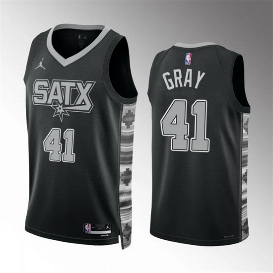 Men San Antonio Spurs 41 Raiquan Gray Black Statement Edition Stitched Basketball Jersey Men San Antonio Spurs 41 Raiquan Gray Black Statement Edition Stitched Basketball Jersey