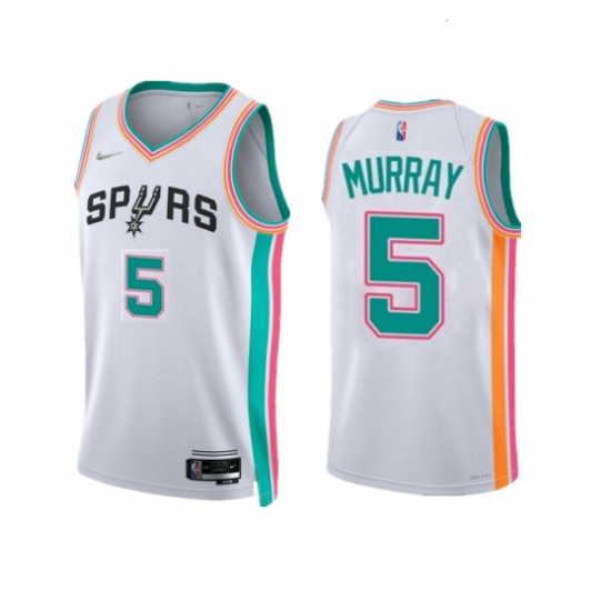 Men San Antonio Spurs 5 Dejounte Murray 2021 22 White City Edition Stitched Jersey Men San Antonio Spurs 5 Dejounte Murray 2021 22 White City Edition Stitched Jersey