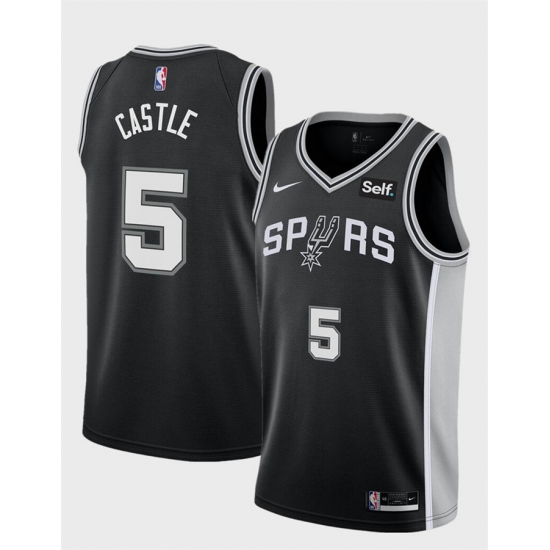Men San Antonio Spurs 5 Stephon Castle Black 2024 Draft Icon Edition Stitched Basketball Jersey Men San Antonio Spurs 5 Stephon Castle Black 2024 Draft Icon Edition Stitched Basketball Jersey