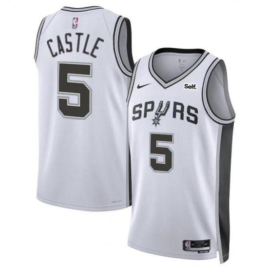 Men San Antonio Spurs 5 Stephon Castle White 2024 Draft Association Edition Stitched Basketball Jersey Men San Antonio Spurs 5 Stephon Castle White 2024 Draft Association Edition Stitched Basketball Jersey
